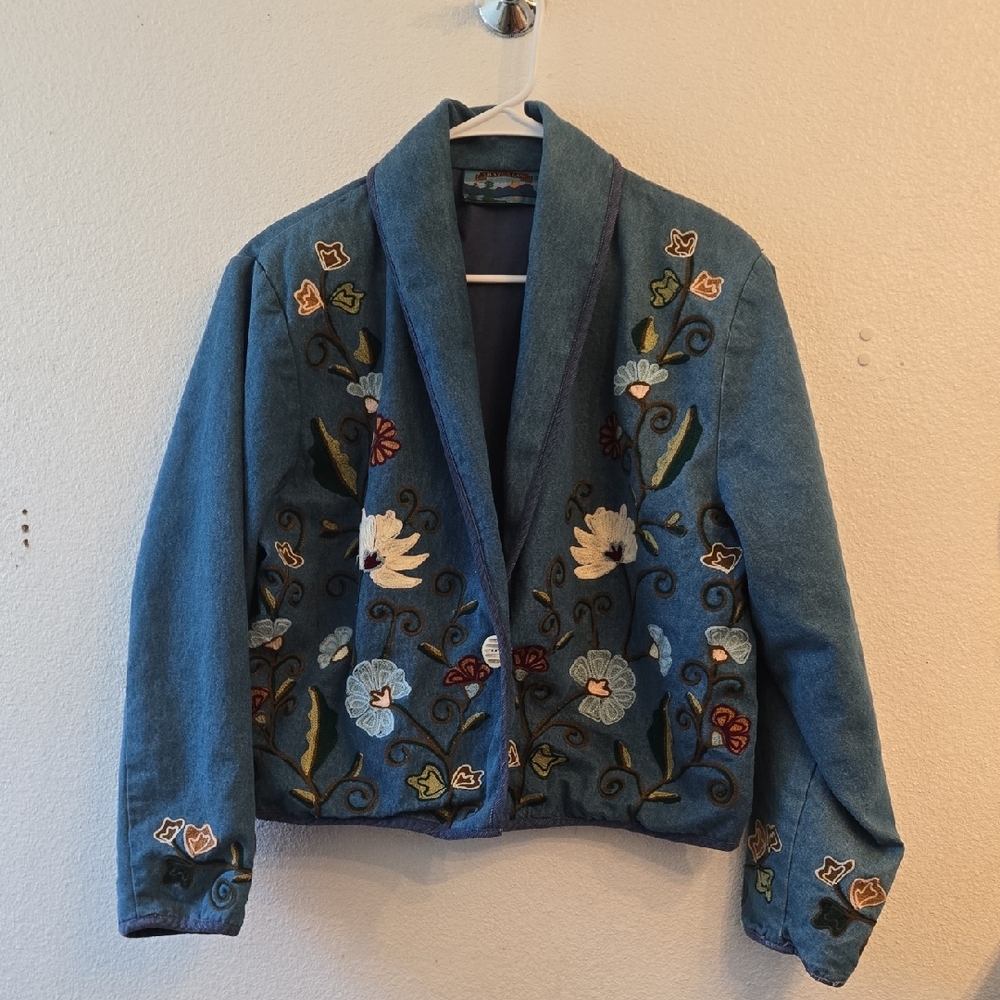 Embroidered Floral Blue Denim Jacket